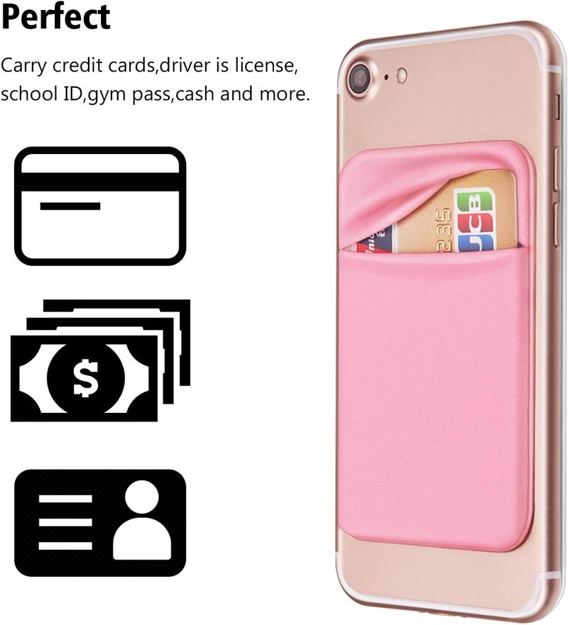 OBVIS Cell Phone Pocket Self Adhesive Card Holder Stick On Wallet Sleeve with Adhesive ID Credit Card ATM Card Holder for iPhone Android 2 PACK PINK - Image 3